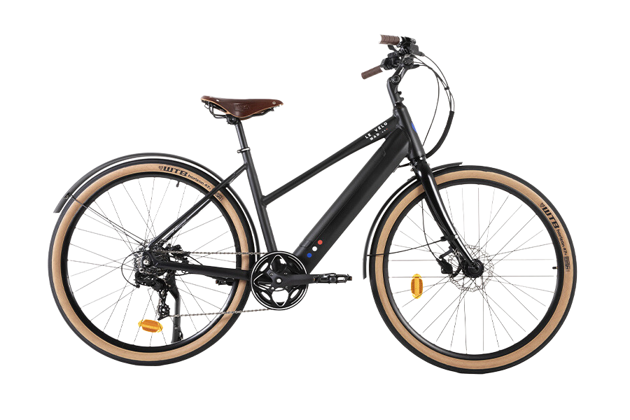 Vélo urbain noir élégant sur fond transparent.