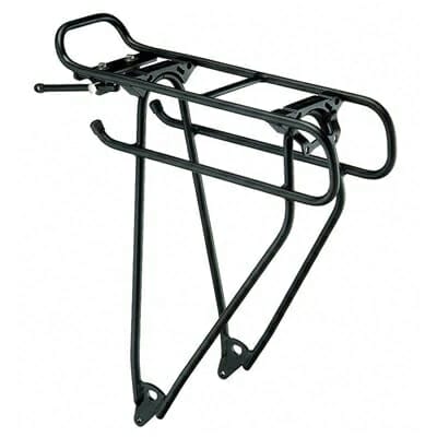 Porte-bagages vélo noir, accessoire cyclisme.